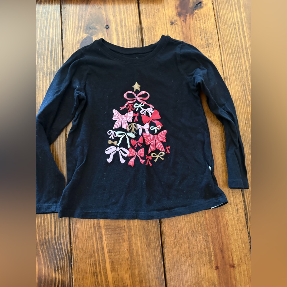 GAP Black Long Sleeve Tee with Pink, Red & Gold Bow Tree
